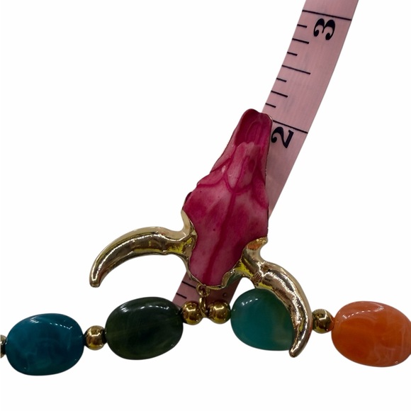 Multicolored Necklace,Pink, Gold Pendant Colorful Bull Skull Necklace,New - Picture 5 of 8